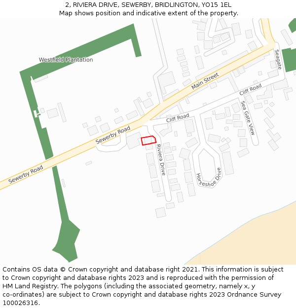 2, RIVIERA DRIVE, SEWERBY, BRIDLINGTON, YO15 1EL: Location map and indicative extent of plot