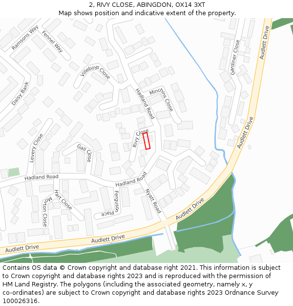 2, RIVY CLOSE, ABINGDON, OX14 3XT: Location map and indicative extent of plot