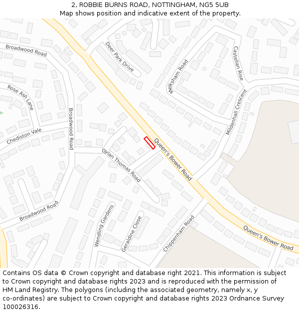 2, ROBBIE BURNS ROAD, NOTTINGHAM, NG5 5UB: Location map and indicative extent of plot