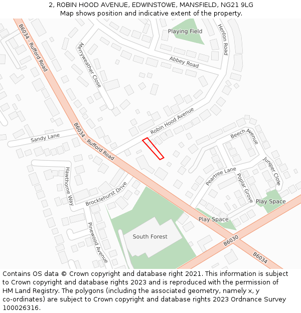 2, ROBIN HOOD AVENUE, EDWINSTOWE, MANSFIELD, NG21 9LG: Location map and indicative extent of plot