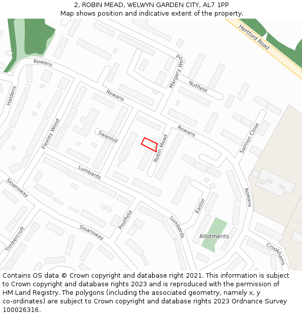 2, ROBIN MEAD, WELWYN GARDEN CITY, AL7 1PP: Location map and indicative extent of plot