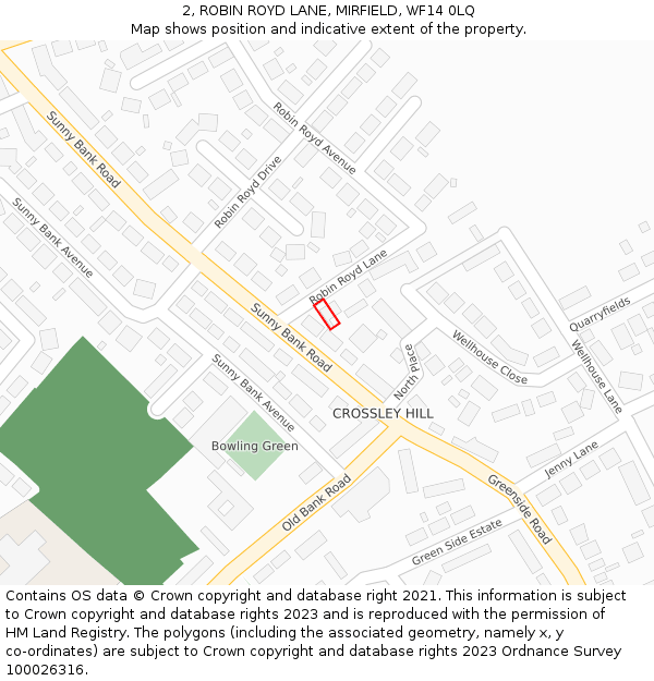 2, ROBIN ROYD LANE, MIRFIELD, WF14 0LQ: Location map and indicative extent of plot