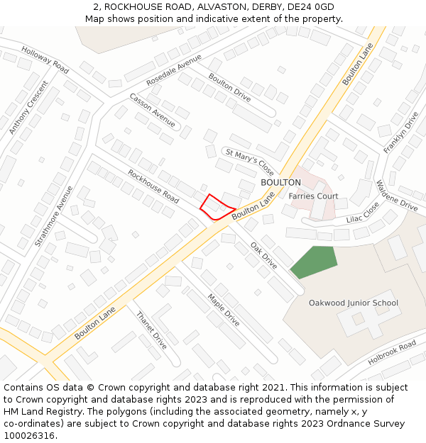 2, ROCKHOUSE ROAD, ALVASTON, DERBY, DE24 0GD: Location map and indicative extent of plot