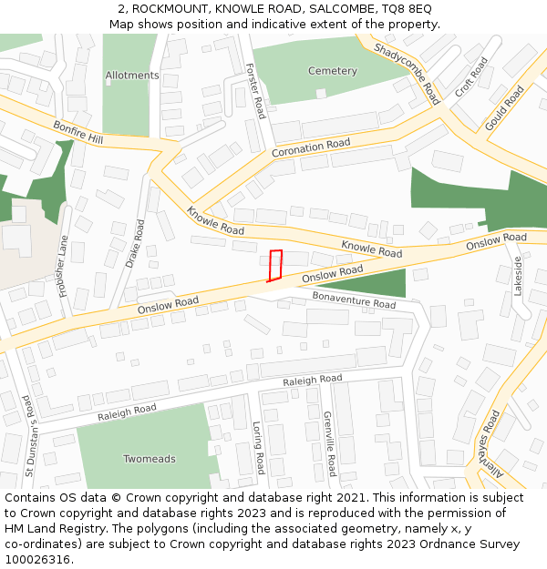 2, ROCKMOUNT, KNOWLE ROAD, SALCOMBE, TQ8 8EQ: Location map and indicative extent of plot