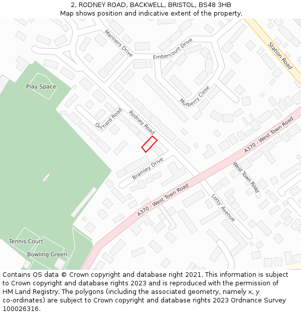 2, RODNEY ROAD, BACKWELL, BRISTOL, BS48 3HB: Location map and indicative extent of plot