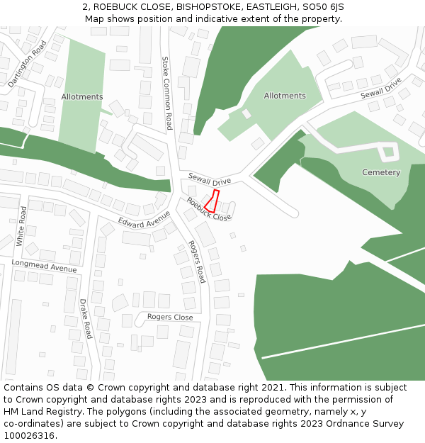 2, ROEBUCK CLOSE, BISHOPSTOKE, EASTLEIGH, SO50 6JS: Location map and indicative extent of plot