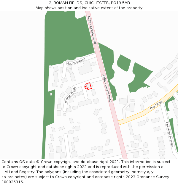 2, ROMAN FIELDS, CHICHESTER, PO19 5AB: Location map and indicative extent of plot