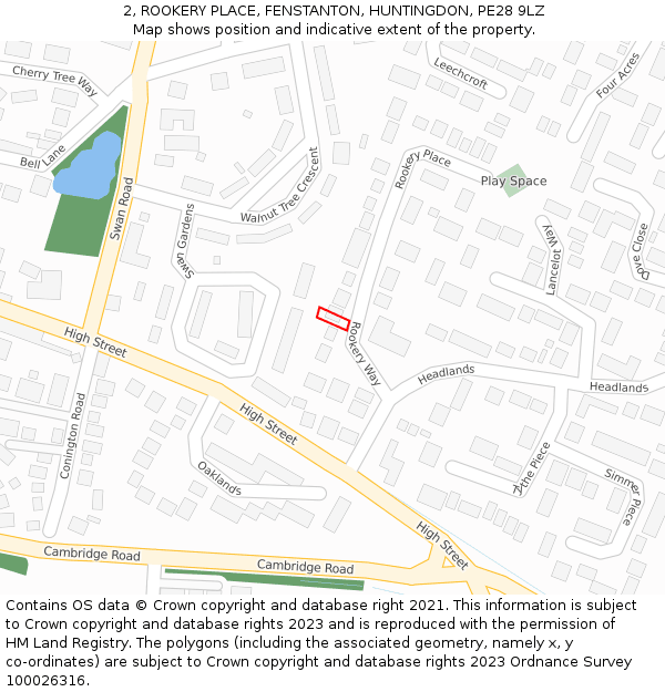 2, ROOKERY PLACE, FENSTANTON, HUNTINGDON, PE28 9LZ: Location map and indicative extent of plot