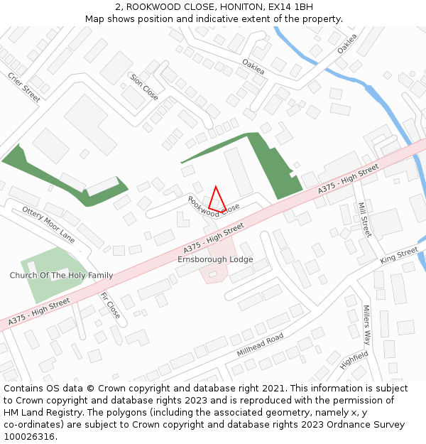 2, ROOKWOOD CLOSE, HONITON, EX14 1BH: Location map and indicative extent of plot