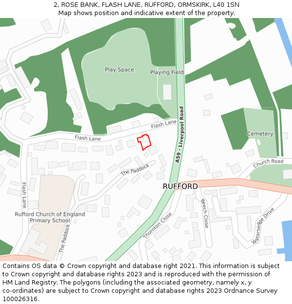 2, ROSE BANK, FLASH LANE, RUFFORD, ORMSKIRK, L40 1SN: Location map and indicative extent of plot