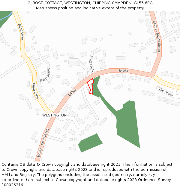 2, ROSE COTTAGE, WESTINGTON, CHIPPING CAMPDEN, GL55 6EG: Location map and indicative extent of plot