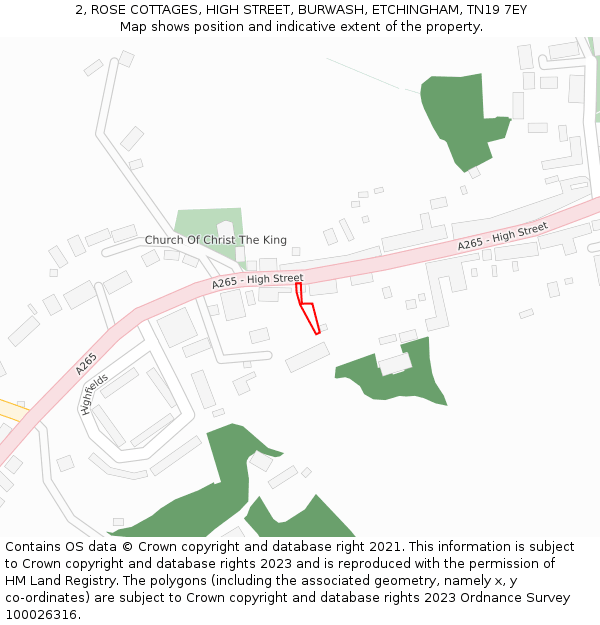 2, ROSE COTTAGES, HIGH STREET, BURWASH, ETCHINGHAM, TN19 7EY: Location map and indicative extent of plot