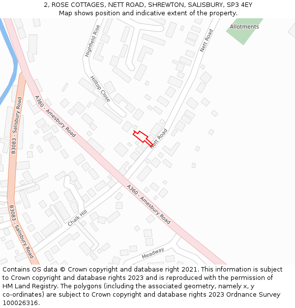 2, ROSE COTTAGES, NETT ROAD, SHREWTON, SALISBURY, SP3 4EY: Location map and indicative extent of plot