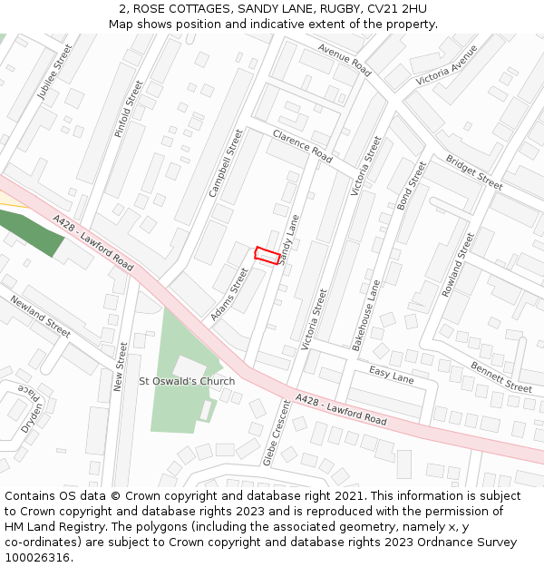 2, ROSE COTTAGES, SANDY LANE, RUGBY, CV21 2HU: Location map and indicative extent of plot