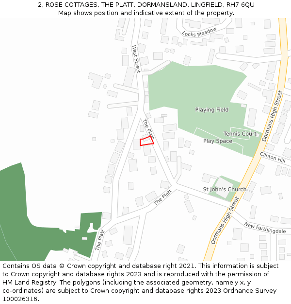 2, ROSE COTTAGES, THE PLATT, DORMANSLAND, LINGFIELD, RH7 6QU: Location map and indicative extent of plot