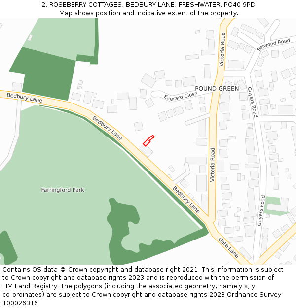 2, ROSEBERRY COTTAGES, BEDBURY LANE, FRESHWATER, PO40 9PD: Location map and indicative extent of plot