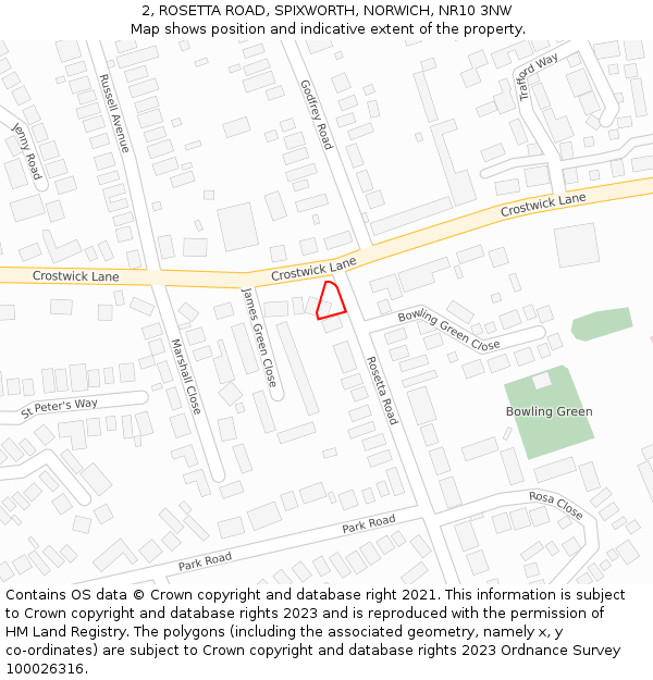 2, ROSETTA ROAD, SPIXWORTH, NORWICH, NR10 3NW: Location map and indicative extent of plot