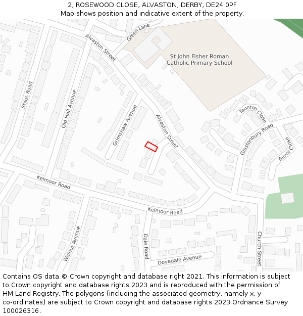 2, ROSEWOOD CLOSE, ALVASTON, DERBY, DE24 0PF: Location map and indicative extent of plot