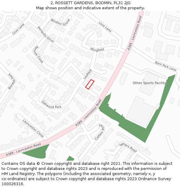 2, ROSSETT GARDENS, BODMIN, PL31 2JG: Location map and indicative extent of plot