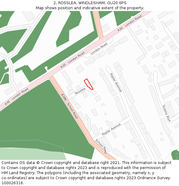 2, ROSSLEA, WINDLESHAM, GU20 6PS: Location map and indicative extent of plot