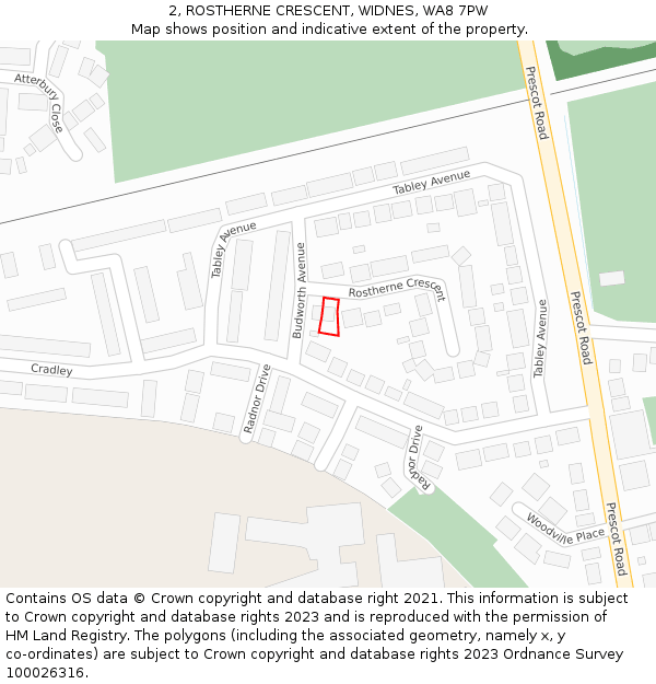 2, ROSTHERNE CRESCENT, WIDNES, WA8 7PW: Location map and indicative extent of plot