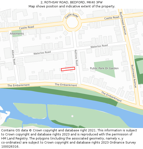 2, ROTHSAY ROAD, BEDFORD, MK40 3PW: Location map and indicative extent of plot