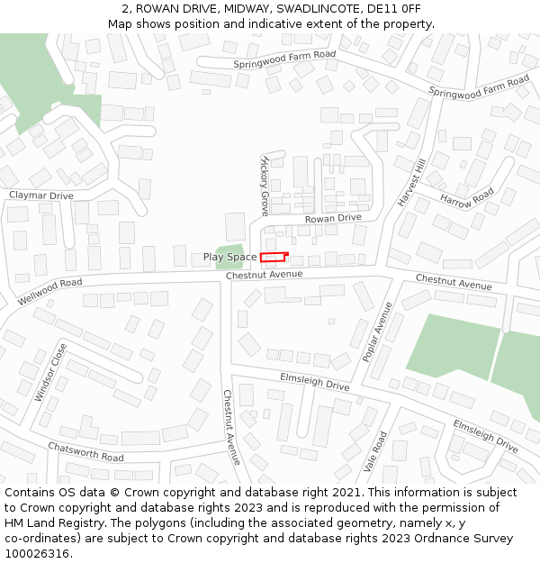 2, ROWAN DRIVE, MIDWAY, SWADLINCOTE, DE11 0FF: Location map and indicative extent of plot