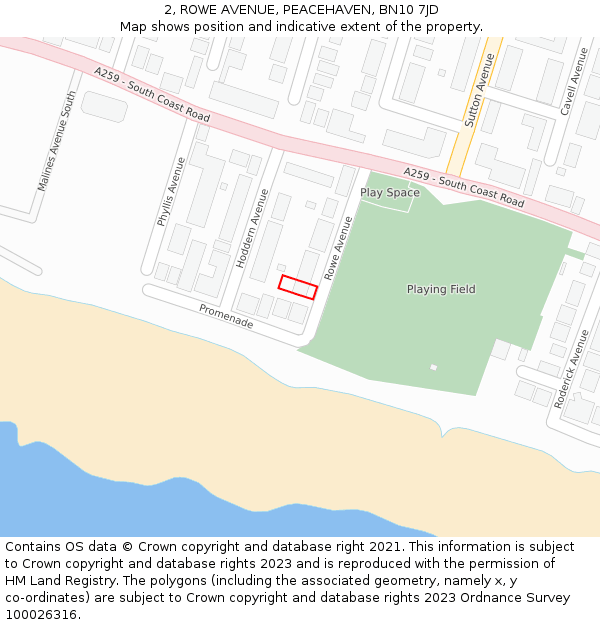 2, ROWE AVENUE, PEACEHAVEN, BN10 7JD: Location map and indicative extent of plot