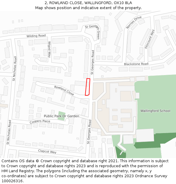 2, ROWLAND CLOSE, WALLINGFORD, OX10 8LA: Location map and indicative extent of plot