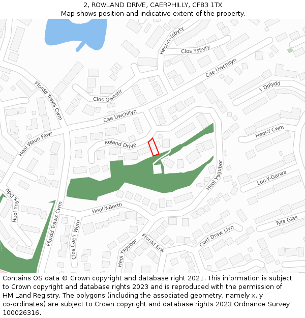 2, ROWLAND DRIVE, CAERPHILLY, CF83 1TX: Location map and indicative extent of plot