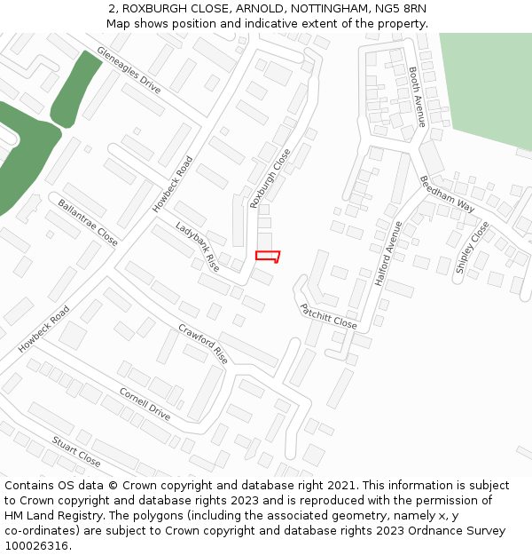 2, ROXBURGH CLOSE, ARNOLD, NOTTINGHAM, NG5 8RN: Location map and indicative extent of plot