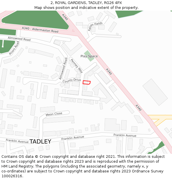 2, ROYAL GARDENS, TADLEY, RG26 4PX: Location map and indicative extent of plot