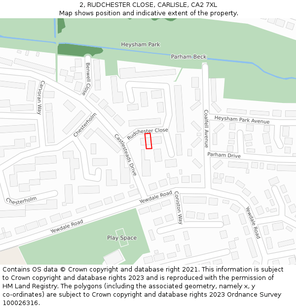 2, RUDCHESTER CLOSE, CARLISLE, CA2 7XL: Location map and indicative extent of plot