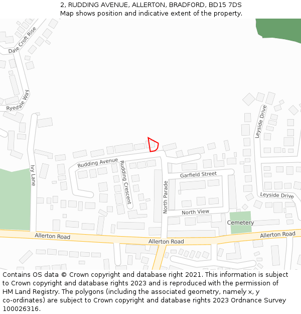 2, RUDDING AVENUE, ALLERTON, BRADFORD, BD15 7DS: Location map and indicative extent of plot