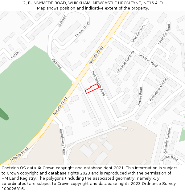 2, RUNNYMEDE ROAD, WHICKHAM, NEWCASTLE UPON TYNE, NE16 4LD: Location map and indicative extent of plot