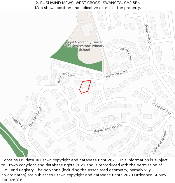 2, RUSHWIND MEWS, WEST CROSS, SWANSEA, SA3 5RN: Location map and indicative extent of plot