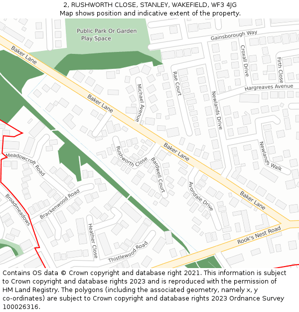 2, RUSHWORTH CLOSE, STANLEY, WAKEFIELD, WF3 4JG: Location map and indicative extent of plot