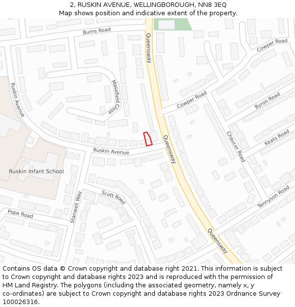 2, RUSKIN AVENUE, WELLINGBOROUGH, NN8 3EQ: Location map and indicative extent of plot