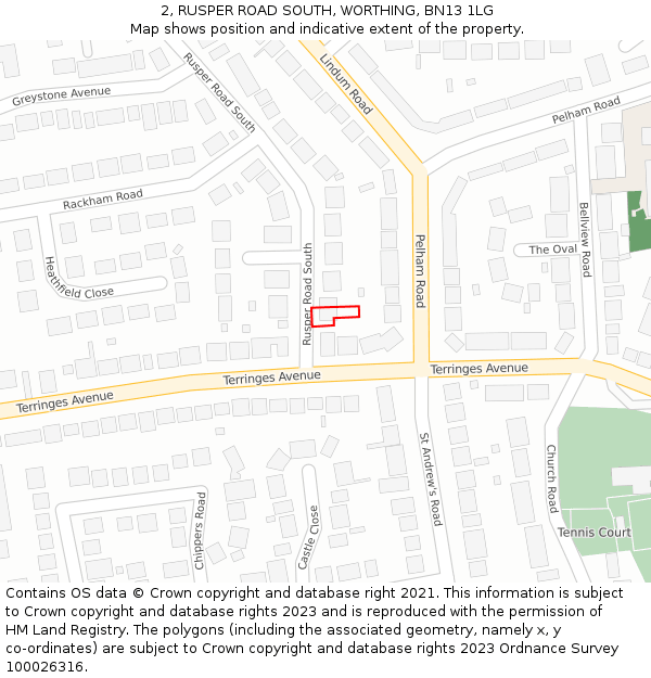 2, RUSPER ROAD SOUTH, WORTHING, BN13 1LG: Location map and indicative extent of plot