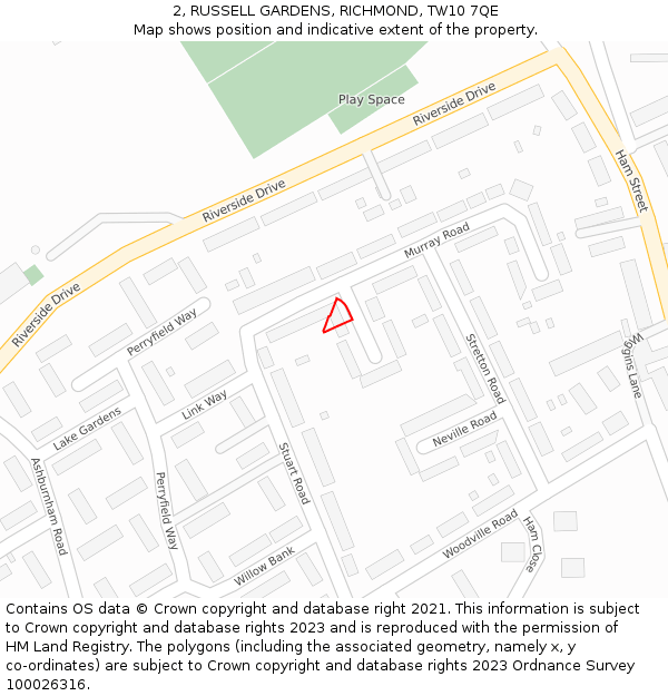 2, RUSSELL GARDENS, RICHMOND, TW10 7QE: Location map and indicative extent of plot