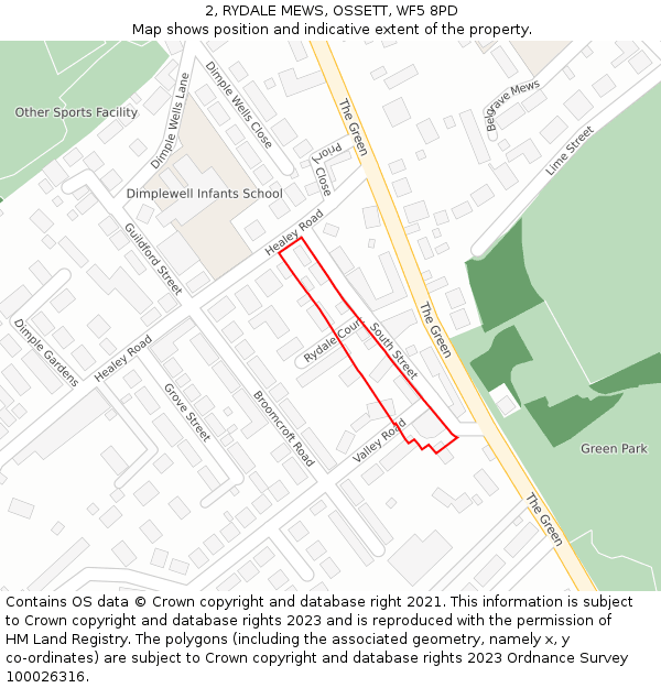 2, RYDALE MEWS, OSSETT, WF5 8PD: Location map and indicative extent of plot