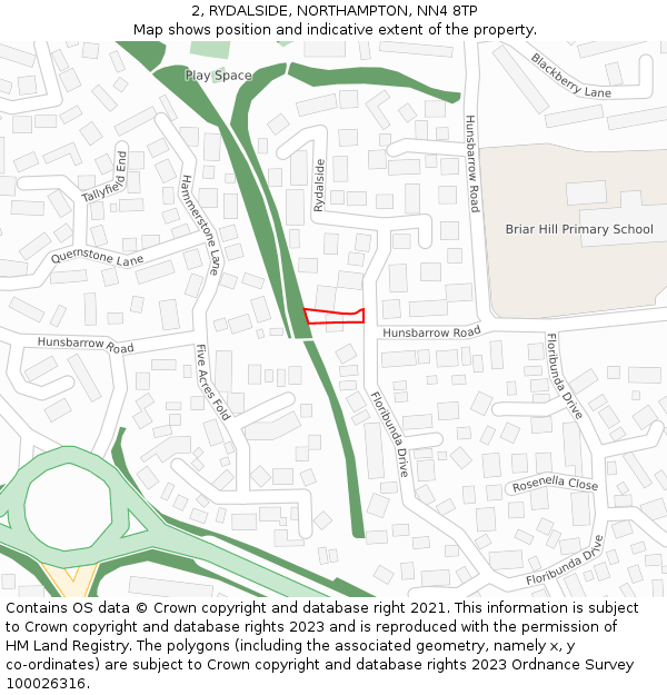 2, RYDALSIDE, NORTHAMPTON, NN4 8TP: Location map and indicative extent of plot