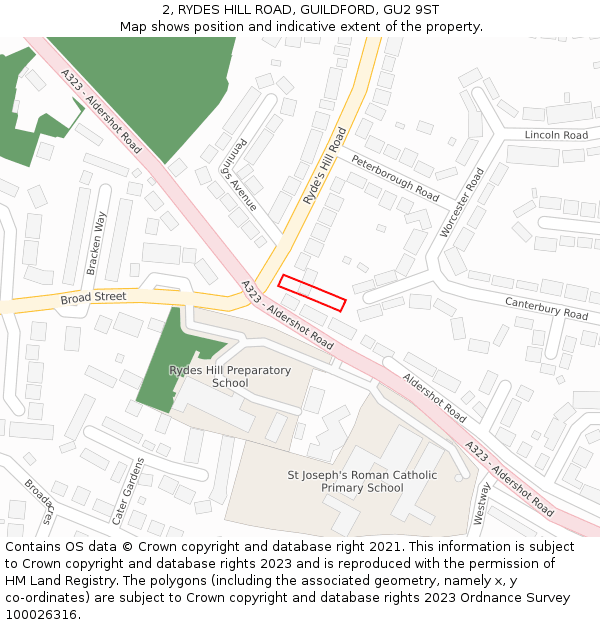 2, RYDES HILL ROAD, GUILDFORD, GU2 9ST: Location map and indicative extent of plot