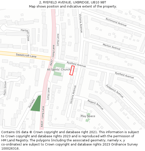 2, RYEFIELD AVENUE, UXBRIDGE, UB10 9BT: Location map and indicative extent of plot