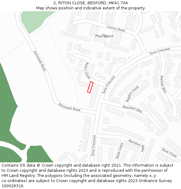 2, RYTON CLOSE, BEDFORD, MK41 7XA: Location map and indicative extent of plot