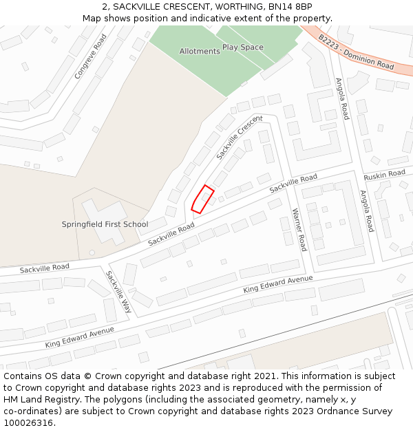 2, SACKVILLE CRESCENT, WORTHING, BN14 8BP: Location map and indicative extent of plot