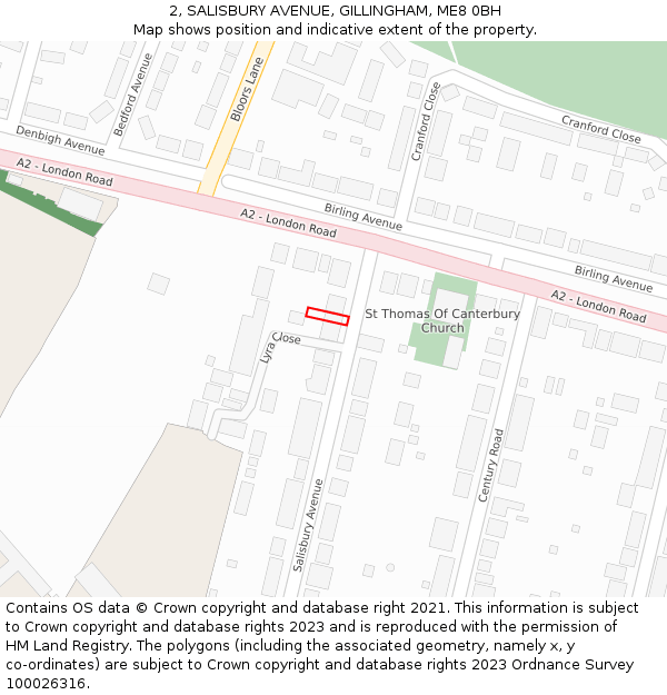 2, SALISBURY AVENUE, GILLINGHAM, ME8 0BH: Location map and indicative extent of plot