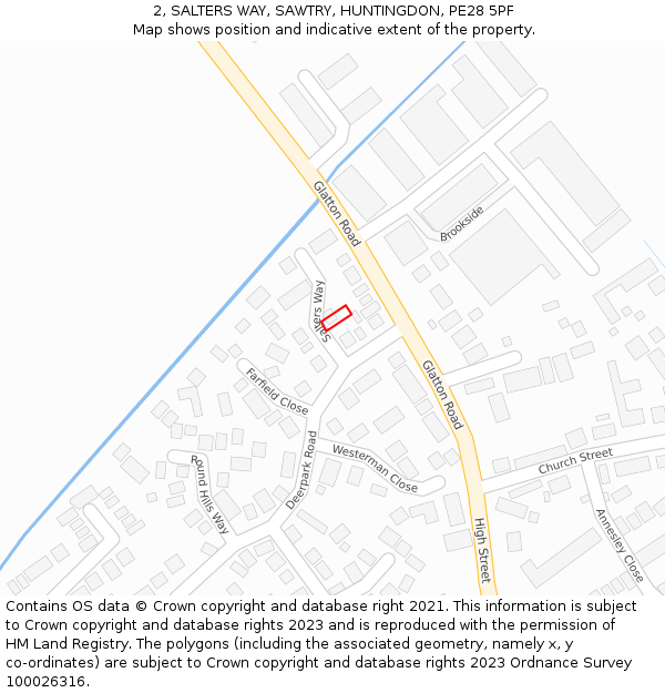 2, SALTERS WAY, SAWTRY, HUNTINGDON, PE28 5PF: Location map and indicative extent of plot