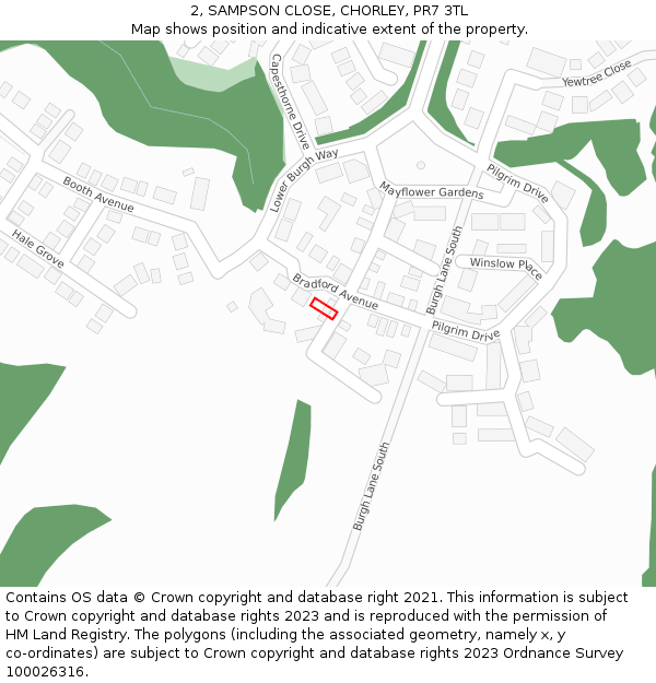 2, SAMPSON CLOSE, CHORLEY, PR7 3TL: Location map and indicative extent of plot