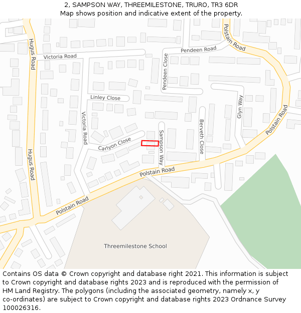 2, SAMPSON WAY, THREEMILESTONE, TRURO, TR3 6DR: Location map and indicative extent of plot